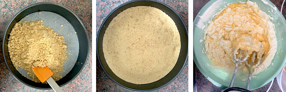 príprava cheesecaku v jednotlivých krokoch