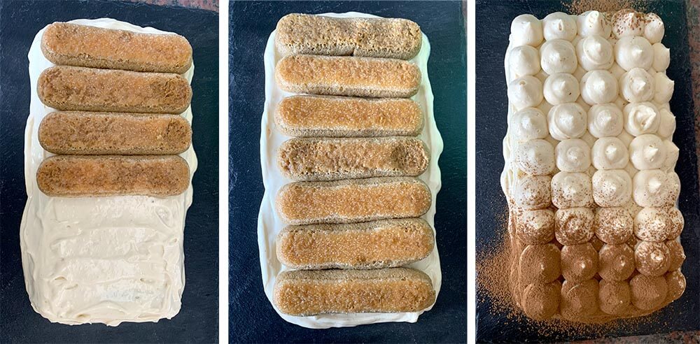 Detail prípravy a vrstvenia tiramisu v jednotlivých krokoch