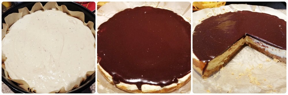 upečený cheesecake poliaty čokoládovou polevou